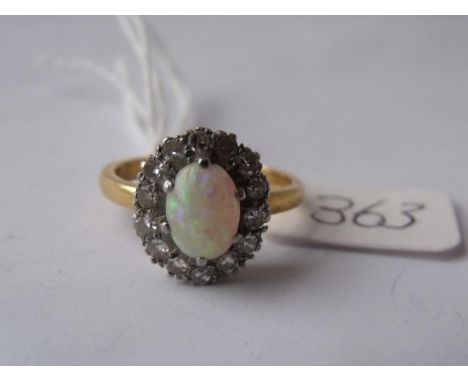 18ct gold opal & diamond cluster ring approx size M  