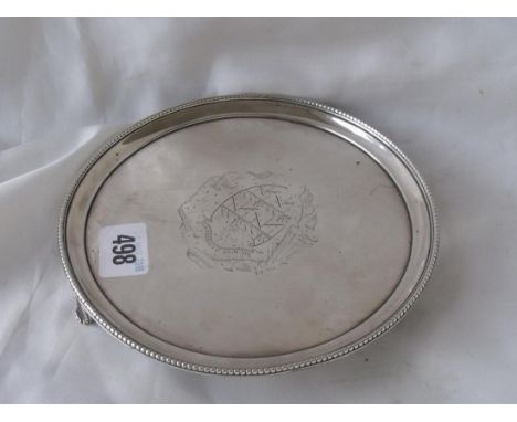 GEORGIAN WAITER WITH CRESTED centre and on   bracket feet 7” dia Lon 1775 by IC & TH  320g   