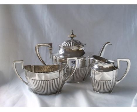 GOOD DUTCH THREE PIECE half reeded tea   service  11.5” over spout 1160g     