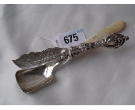 Victorian caddy scoop with mop handle Birm by GU also a small butter knife      