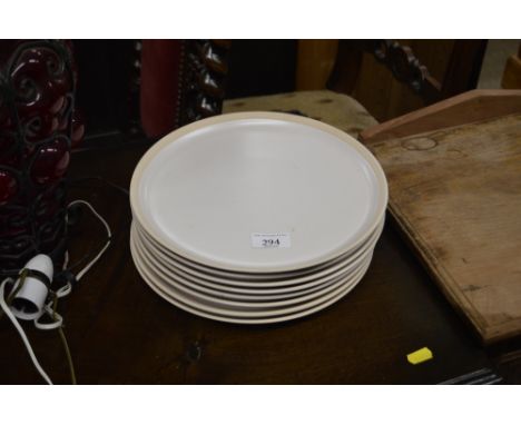 A red glass and metal light fitting AF and a quantity of stoneware dinner plates