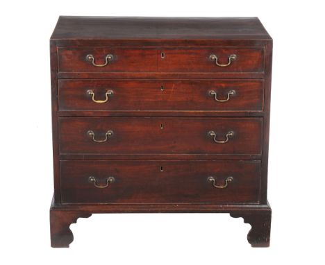  A George III mahogany chest of drawers,   circa 1800, with crossbanded and string inlaid top, set four graduated drawers, on