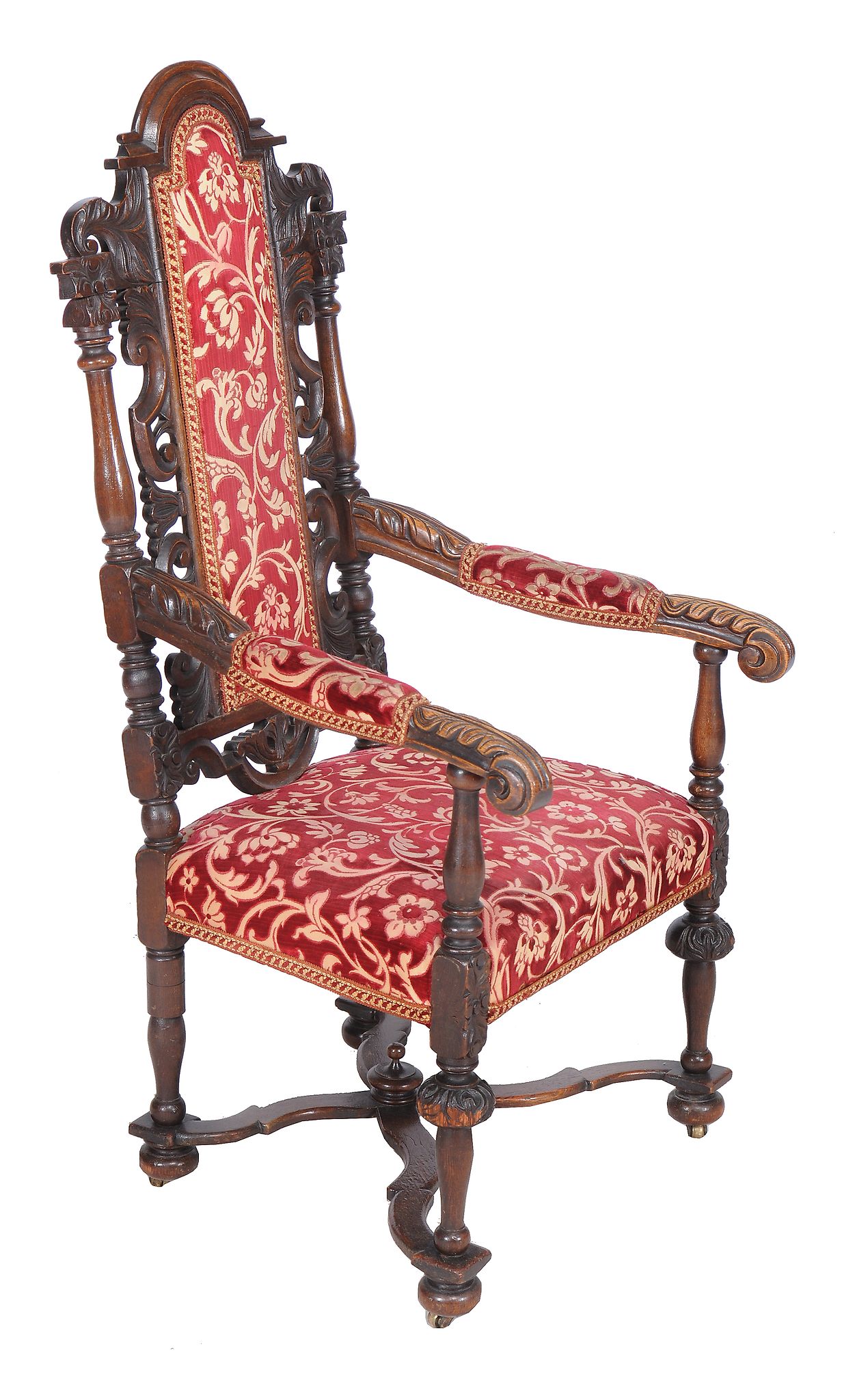 A carved oak and upholstered armchair in Louis XIV style , 20th century