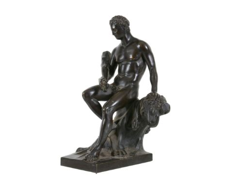  A patinated bronze model of Hercules,   third quarter 19th century, portrayed as heroically nude, seated with his club resti