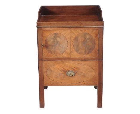  A George III mahogany tray top night commode  , circa 1800, with later leather lined hinged surface to compartment, 80cm hig