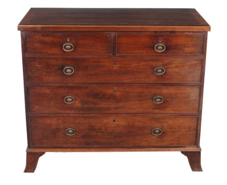  A Regency mahogany chest of drawers,   circa 1820, attributed to Gillows, with crossbanded and string inlaid top, on splay b