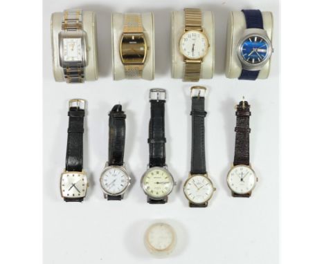 Timex quartz stainless steel day/date wristwatch, two other Timex wristwatches, a Bulova quartz , two Rotary quartz and four 