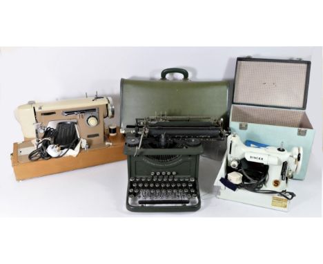 A cased singer portable sewing machine model number 221, together with a cased brother sewing machine and an early 20th Centu