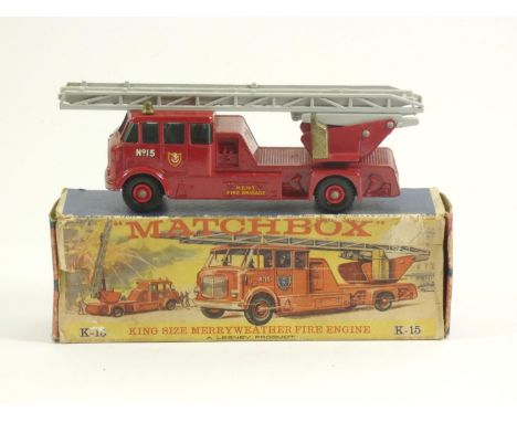 A 'Matchbox' series Lesney NoK-15 King size Merryweather Fire Engine, playworn, original box, a bronzed figure 'fireman at re