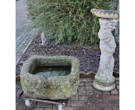 A stone or marble planter or bird bath, 63 x 52 x 32cm, THIS IS VERY HEAVY, and a reconstituted stone bird bath 96cm 