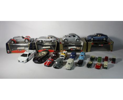 A collection of six Burago diecast model vehicles, together with a selection of modern diecast models. 