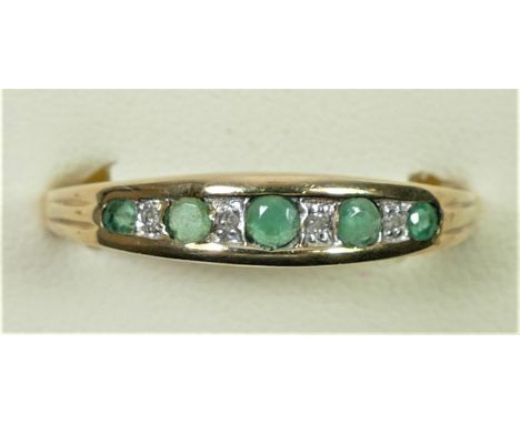 A 9ct gold emerald and diamond half eternity ring, Y, 2.3gm 