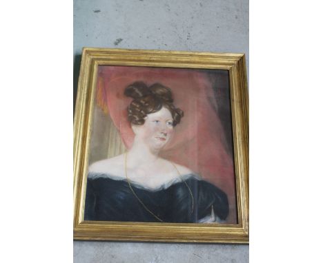 French School, 19th century pastel portrait of a lady in a black dress, unsigned, framed, mounted and glazed, 62 x 52cm