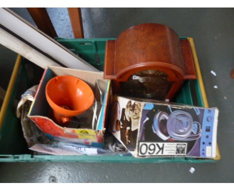 A mixed lot to include a mantle clock, an art deco style lamp, various ceramics and various lampbases