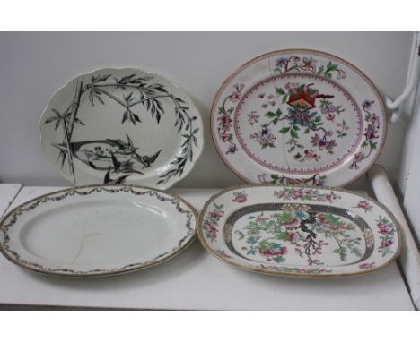 A quantity of china meat platters to include "LOOCHOO" Pattern Powell, Bishop & Stonier, Royal Worcester (repaired), Bridgwoo