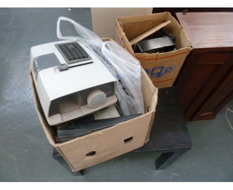 Two boxes of photographic equipment including a Toshiba Photo Movie Editor and an Aldis projector