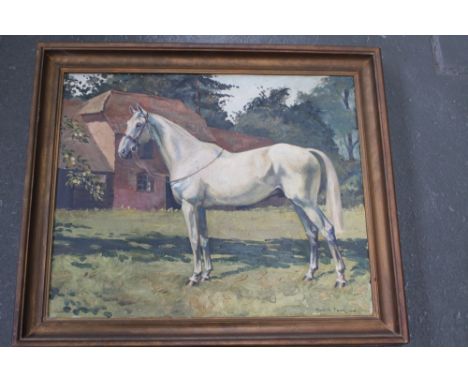 English School, 20th century 'French Park' portrait of a grey horse, oil on canvas, signed 'Waller' lower left, titled and da
