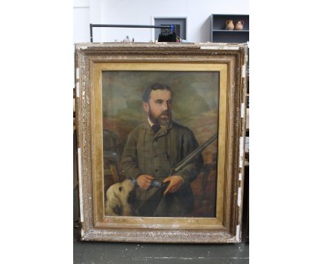 European School, Portrait of a man and his dog, signed 'F. P Shuchard' oil on canvas, framed, mounted and glazed (frame in ne