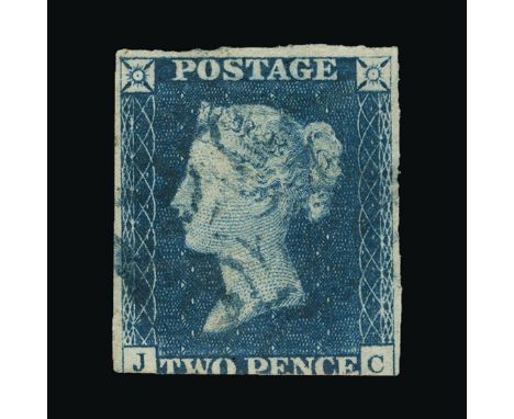 Great Britain - QV (line engraved) : (SG 5e) 1840 2d blue, JC, 3 margins, with BLUE MALTESE CROSS, small thin at edge, fresh,