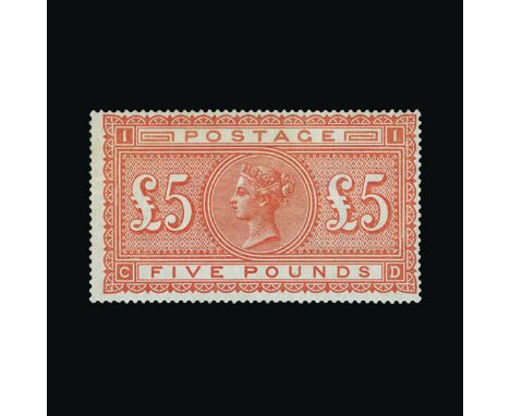 Great Britain - QV (surface printed) : (SG 137) 1867-83 £5 orange, CD, centred to NE, faint gum tone patch in corner, light h