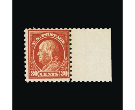 United States of America : (SG Se.476a) 1916-17 perf 10 no watermark Franklin 30c orange-red, centred to NE, superb rich colo