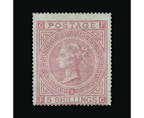 Great Britain - QV (surface printed) : (SG 127) 1867-83 wmk Cross 5s pale rose, plate 2,FG, centred to bottom, short perf at 