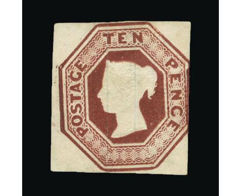 Great Britain - QV (embossed) : (SG 57) 1847 10d deep brown, 3 margins, some old faded manuscript at top and bottom on revers
