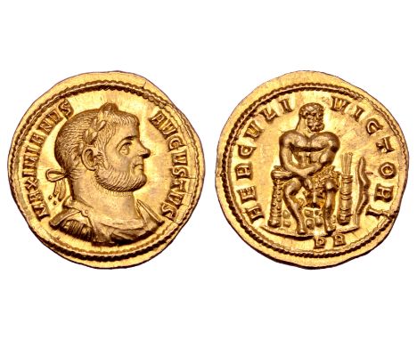 Maximian AV Aureus. Rome, AD 293-294. MAXIMIANVS AVGVSTVS, laureate, draped and cuirassed bust right / HERCVLI VICTORI, Hercu