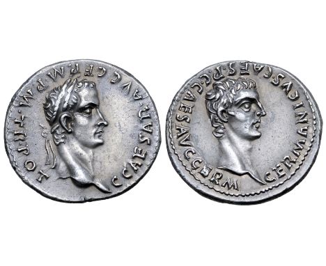 Caligula, with Germanicus, AR Denarius. Rome or Lugdunum, AD 37-38. C CAESAR•AVG•GERM•P•M•TR•POT, laureate head of Caligula r