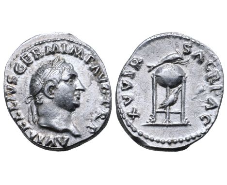 Vitellius AR Denarius. Rome, AD 69. A VITELLIVS GERM IMP AVG TR P, laureate head right / XV VIR SACR FAC, tripod, raven below