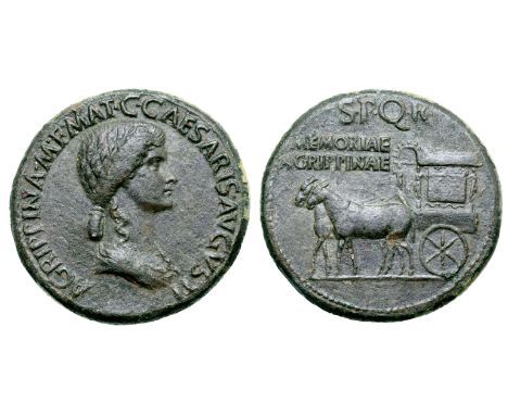 Agrippina I (mother of Caligula) Æ Sestertius. Rome, AD 37-41. AGRIPPINA M F MAT C CAESARIS AVGVSTI, draped bust right / SPQR