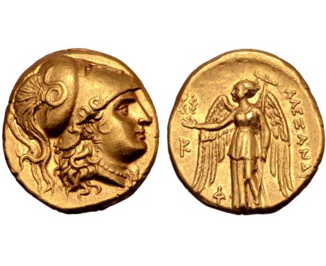 Kingdom of Macedon, Alexander III 'the Great' AV Stater. Head of Athena right, wearing crested Corinthian helmet decorated wi