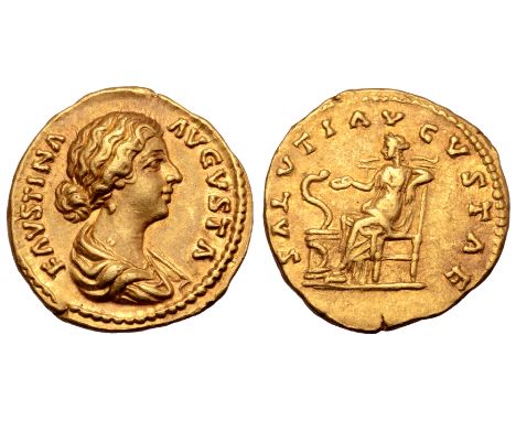 Faustina II (wife of M. Aurelius) AV Aureus. Rome, AD 161-176. FAVSTINA AVGVSTA, draped bust right, hair waved and fastened i