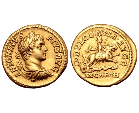 Caracalla AV Aureus. Rome, AD 203-204. ANTONINVS PIVS AVG, laureate, draped and cuirassed bust right / INDVLGENTIA•AVGG, Cybe