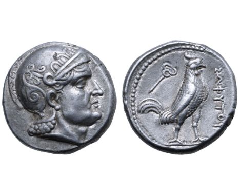 Baktria, Sophytes AR Tetradrachm. Uncertain mint in the Oxus region, circa 246/5-235 BC. Attic standard. Head of Athena right