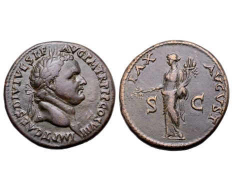 Titus Æ Sestertius. Eastern mint (Thrace?), AD 80-81. IMP T CAES DIVI VESP F AVG P M TR P P P COS VIII, laureate head right /