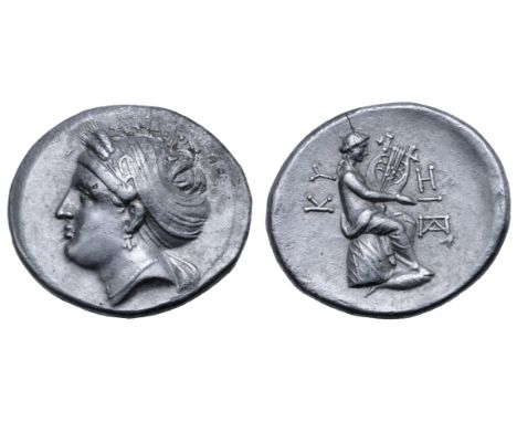 Mysia, Kyzikos AR Tetradrachm. Circa 300 BC. Head left of Kore-Soteira, wearing pendant earring, necklace, sphendone and wrea