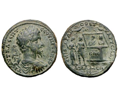 Septimius Severus Æ 8 Assaria of Apameia, Phrygia. AD 193-211. AVT K Λ CЄΠT CЄOVHPOC ΠЄP, laureate, draped and cuirassed bust