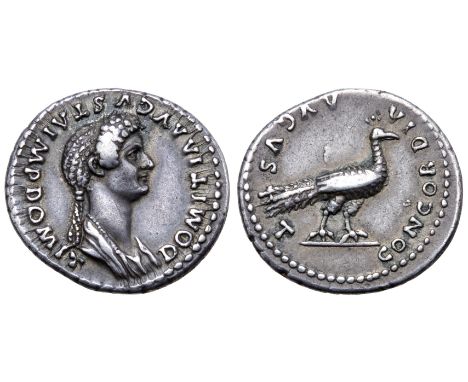 Domitia (wife of Domitian) AR Denarius. Rome, AD 81-84. DOMITIA AVGVSTA IMP DOMIT, draped bust right, hair falling in long pl