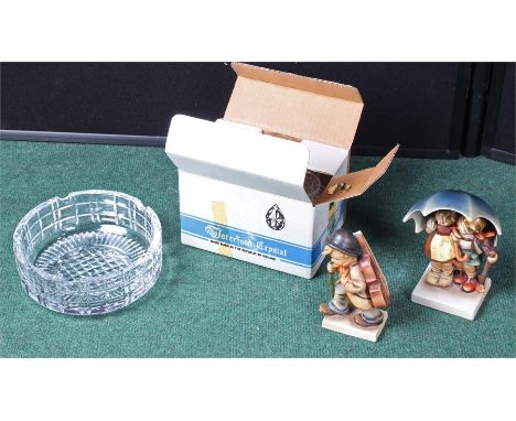 Two Hummel figures, together with six Waterford crystal port glasses & an ashtray