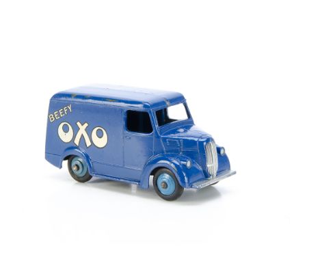 A Dinky Toys 453 Trojan Van 'Oxo', dark blue body, mid-blue hubs, 'Beefy Oxo' logo, VG