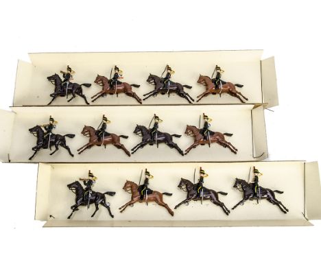 Britains 4 piece version of set 8 the 4th Queens Own Hussars restrung onto original backing cards now consisting of buglers (