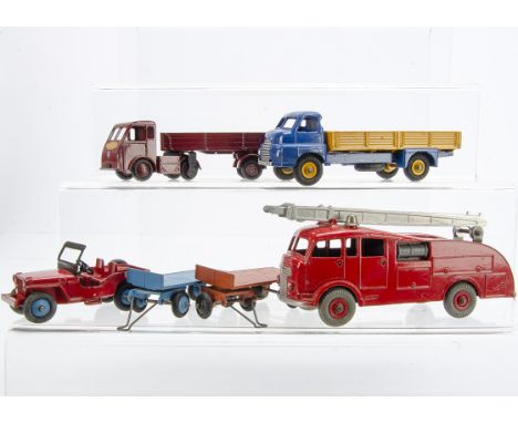 Dinky Toys, 555 Fire Engine, 522 Big Bedford Lorry, dark blue cab, yellow back and hubs, 30w Hindle Smart Helecs, 25y Univers