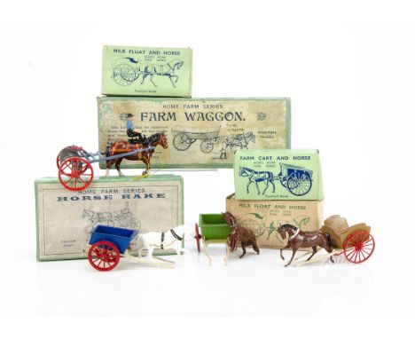 Britains boxed farm carts and implements comprising 40F Cart and horse (rare last version with plastic horse), pre WW2 lead v