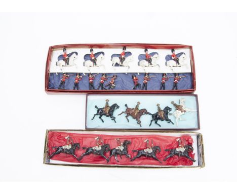 Britains Circus Liberty Horses (3) with a Charbens example and a Britains Ringmaster,  all 3 Britains horses with repaired pl