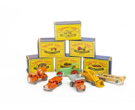 Matchbox Lesney 1-75 Series Construction Vehicles, 24a Hydraulic Excavator, 26a ERF Cement Mixer, 6a Quarry Truck, 1b Diesel 