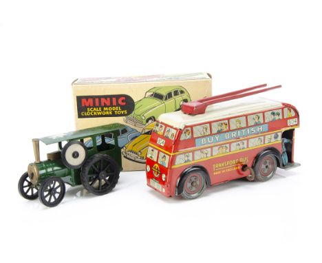A Wells Brimtoy Tinplate Clockwork Trolleybus, red body, cream roof, 'COL 204' reg, fixed key mechanism, Tri-ang Minic tinpla