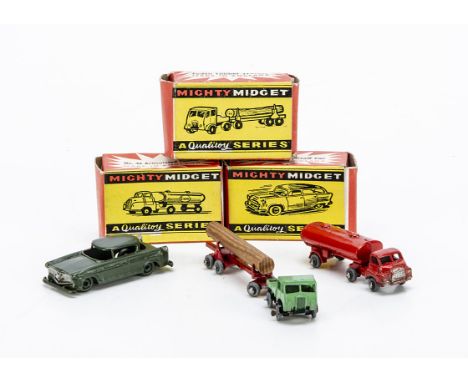 Benbros Mighty Midgets, No.41 Army Staff Car, No.46 Articulated Tanker, No.8 Foden Timber Tractor, in original boxes, G-E, 46