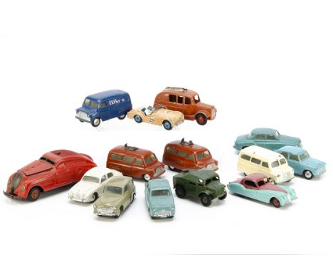 Corgi &amp; Dinky Toys, including 204M Rover 90, 206 Hillman Husky, 201 Austin Cambridge (2), 208 Jaguar 2.4 Litre, 405M Bedf