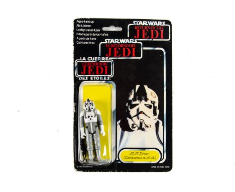 Vintage Star Wars Palitoy ROTJ Tri-Logo AT-AT Driver Action Figure, on punched 70B back card, figure E, bubble F-G, dented an